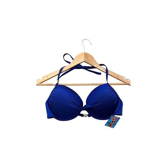 Victorias Secret Bikini Top 34 D Unforgettable Demi Halter Solid Blue Padded 3QG - Picture 1 of 7